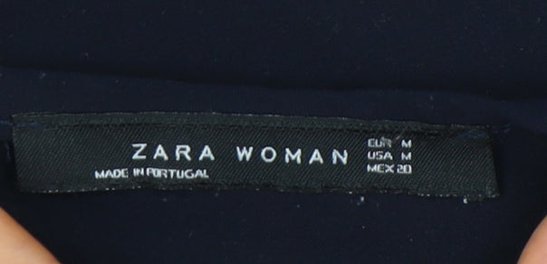 Zara Woman Navy Blue Blouse Women M Long Sleeve Crew Neck Zip