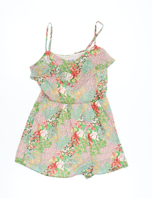 Lipsy Women’s Multicoloured Floral Ruffle Strappy Playsuit Size 12