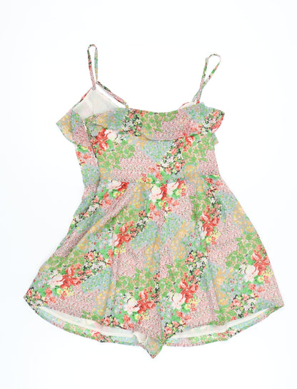 Lipsy Women’s Multicoloured Floral Ruffle Strappy Playsuit Size 12
