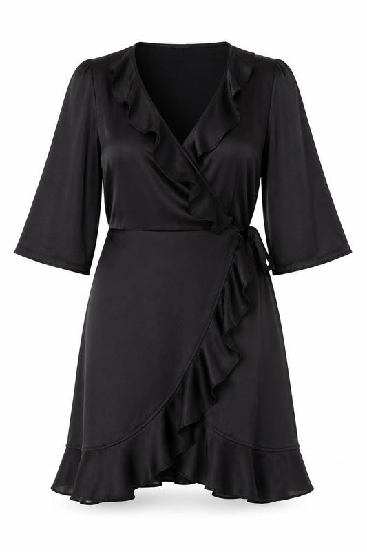 Vero Moda Women’s Black Wrap Dress Size S Ruffle Long Sleeve