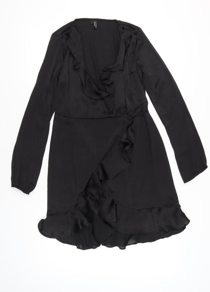 Vero Moda Women’s Black Wrap Dress Size S Ruffle Long Sleeve