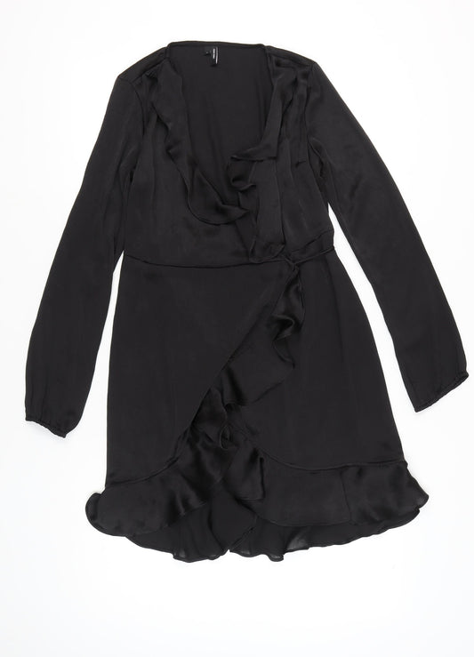 Vero Moda Women’s Black Wrap Dress Size S Ruffle Long Sleeve