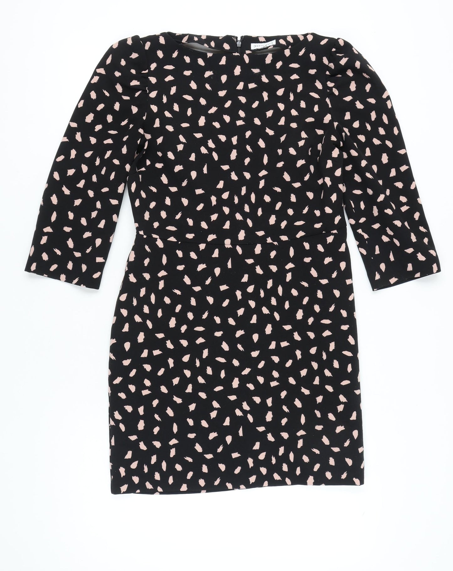 Warehouse Women’s Black Pink Sheath Dress Size 12 3/4 Sleeve