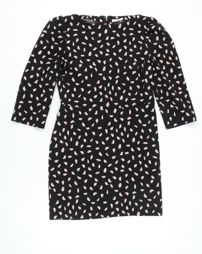 Warehouse Women’s Black Pink Sheath Dress Size 12 3/4 Sleeve