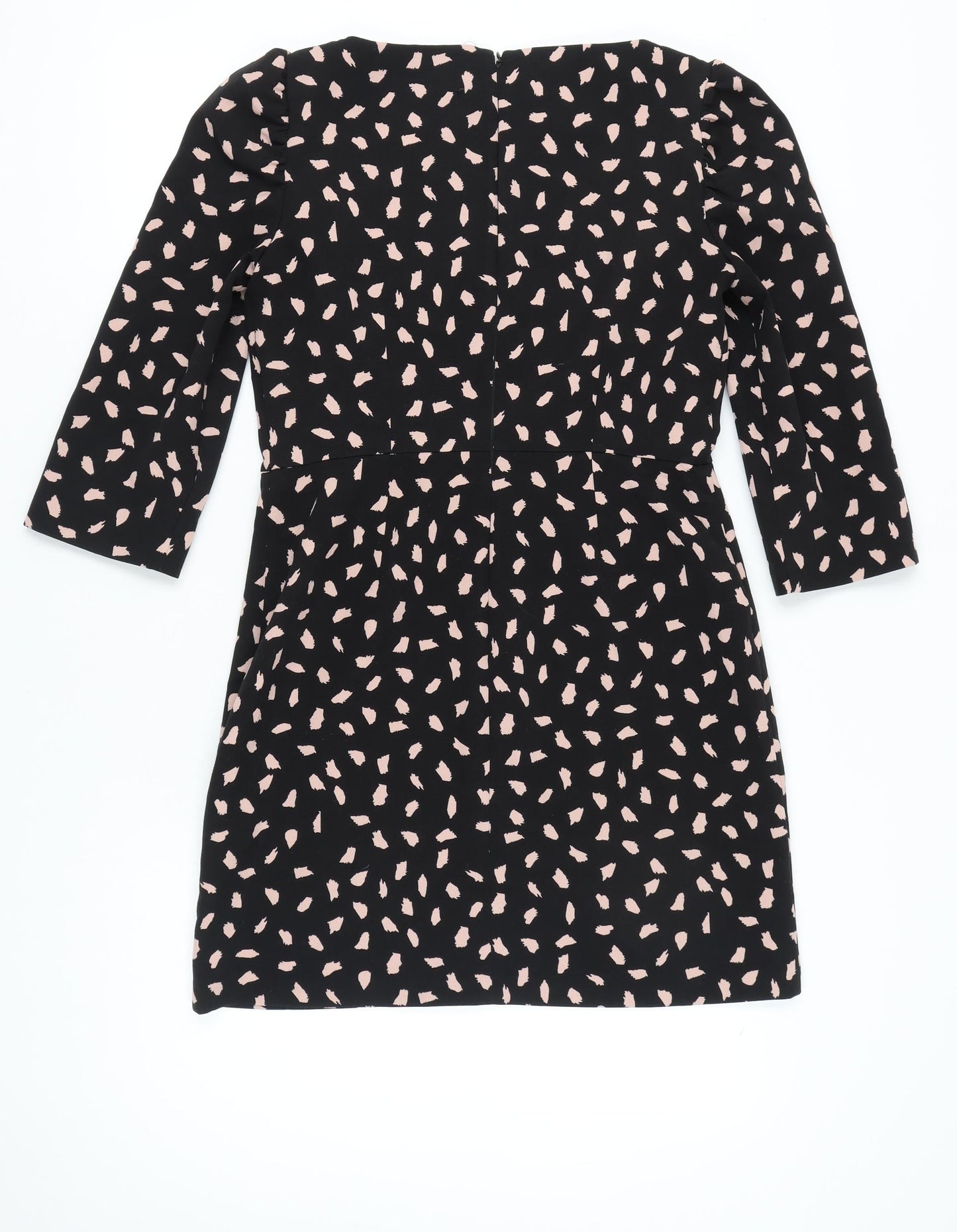 Warehouse Women’s Black Pink Sheath Dress Size 12 3/4 Sleeve