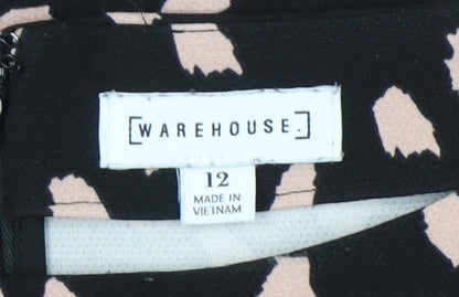 Warehouse Women’s Black Pink Sheath Dress Size 12 3/4 Sleeve