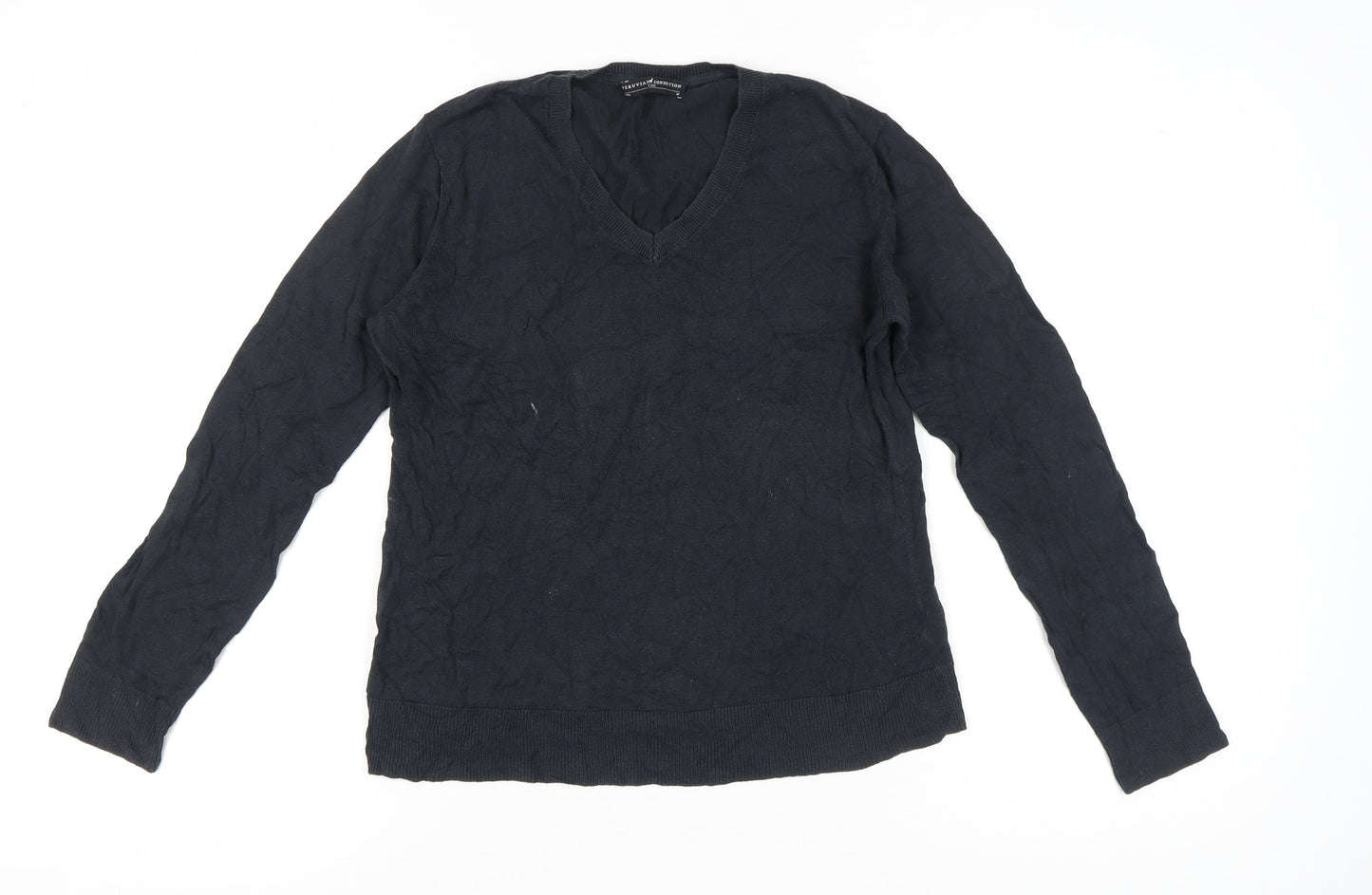 Peruvian Connection Womens Black M V-Neck Cotton Long Sleeve Jumper