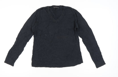 Peruvian Connection Womens Black M V-Neck Cotton Long Sleeve Jumper