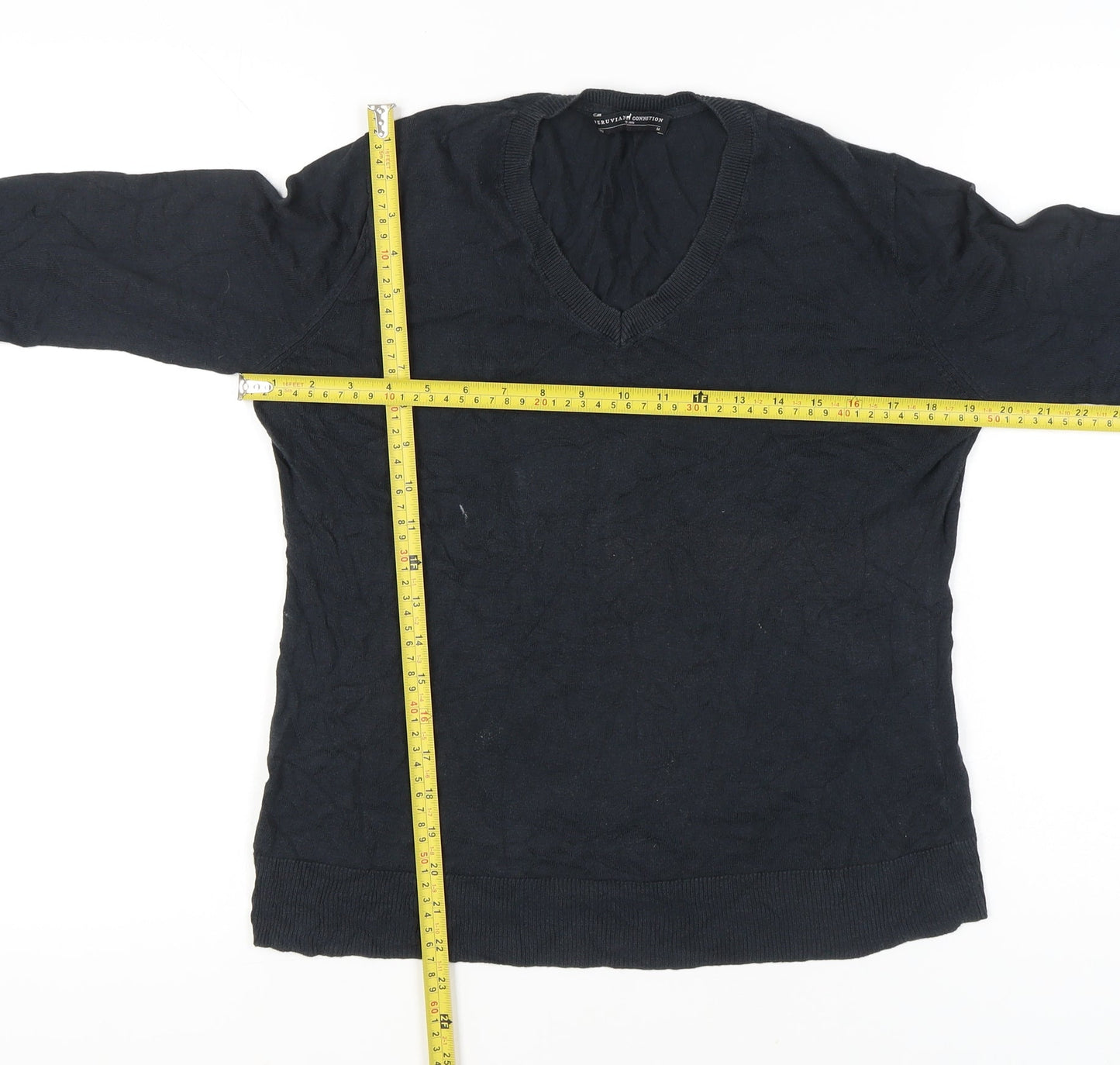 Peruvian Connection Womens Black M V-Neck Cotton Long Sleeve Jumper