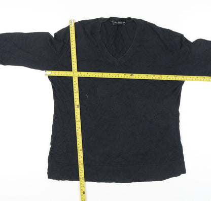 Peruvian Connection Womens Black M V-Neck Cotton Long Sleeve Jumper