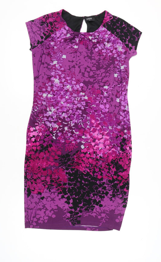 Klass Women’s Purple Floral Sheath Dress Size 12 Short Sleeve