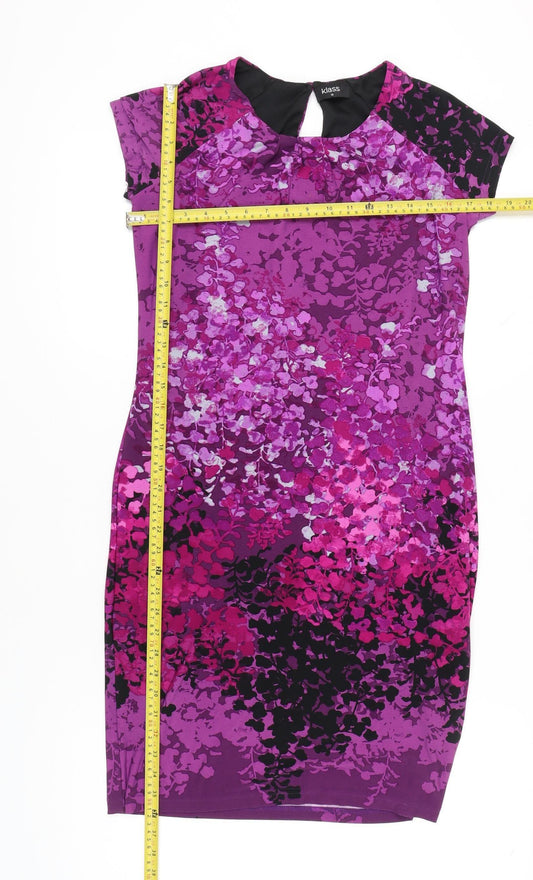 Klass Women’s Purple Floral Sheath Dress Size 12 Short Sleeve