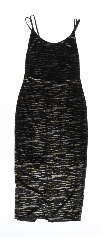 Topshop Women’s Black Gold Animal Print Bodycon Midi Dress Size 6