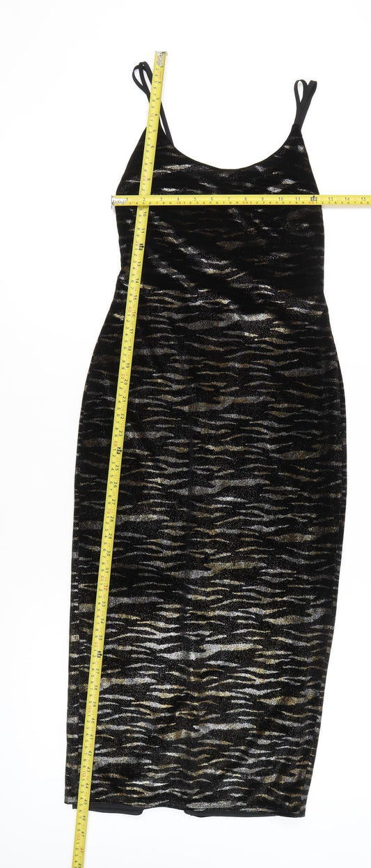 Topshop Women’s Black Gold Animal Print Bodycon Midi Dress Size 6