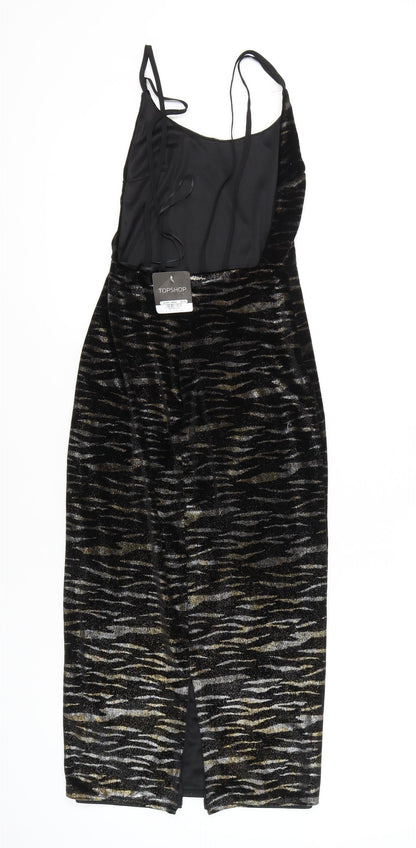 Topshop Women’s Black Gold Animal Print Bodycon Midi Dress Size 6