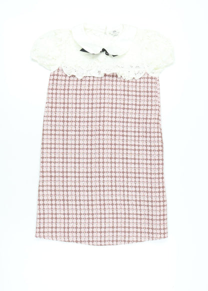 River Island Girls Pink White Lace Collar Shift Dress 9-10 Years Party