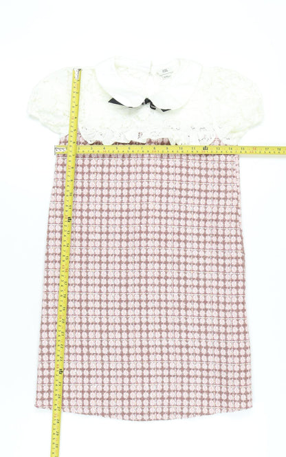River Island Girls Pink White Lace Collar Shift Dress 9-10 Years Party