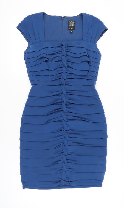 JAX Womens Blue Bodycon Ruched Short Dress Size 8 Classic Party