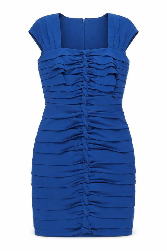 JAX Womens Blue Bodycon Ruched Short Dress Size 8 Classic Party