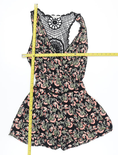 Miss Selfridge Women’s Black Floral Crochet Playsuit Size 10