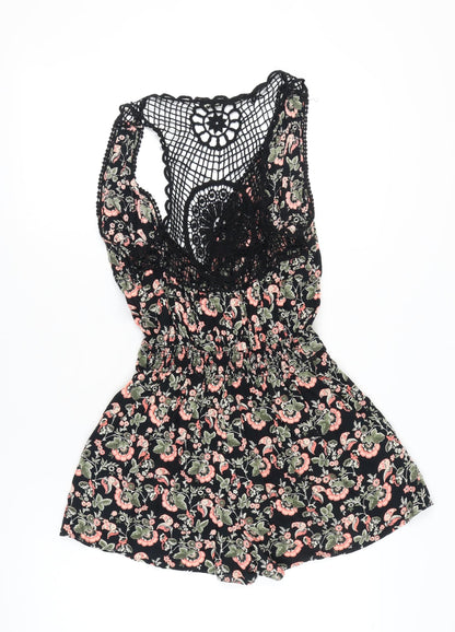 Miss Selfridge Women’s Black Floral Crochet Playsuit Size 10