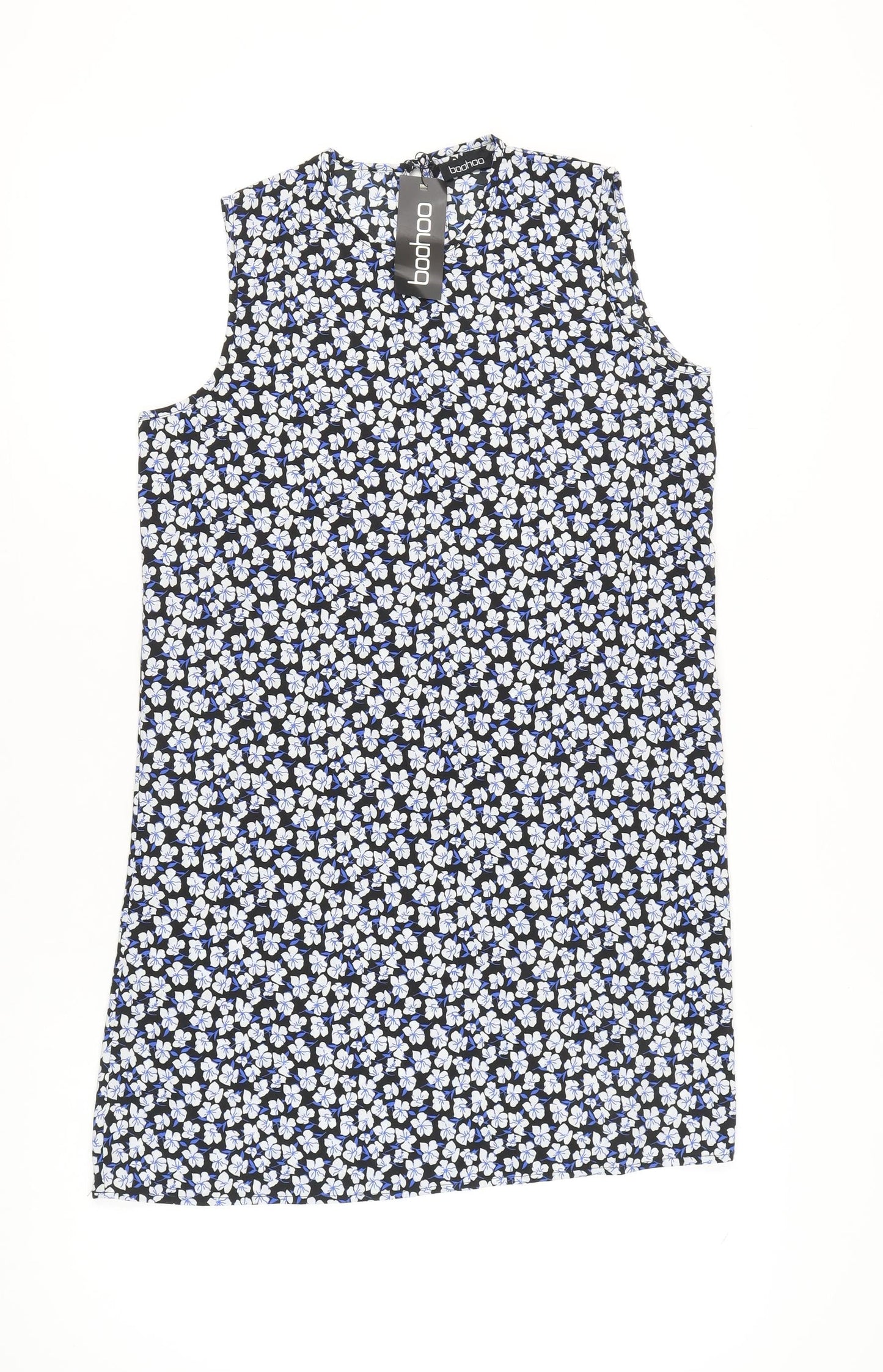 Boohoo Womens Black Floral Shift Dress Size 10 Sleeveless