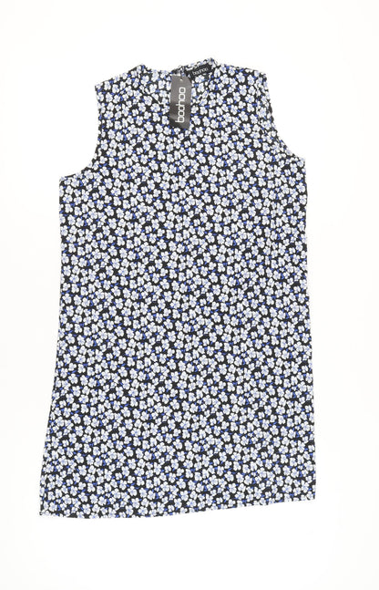 Boohoo Womens Black Floral Shift Dress Size 10 Sleeveless