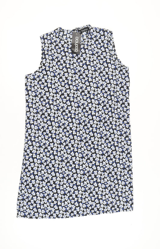 Boohoo Womens Black Floral Shift Dress Size 10 Sleeveless