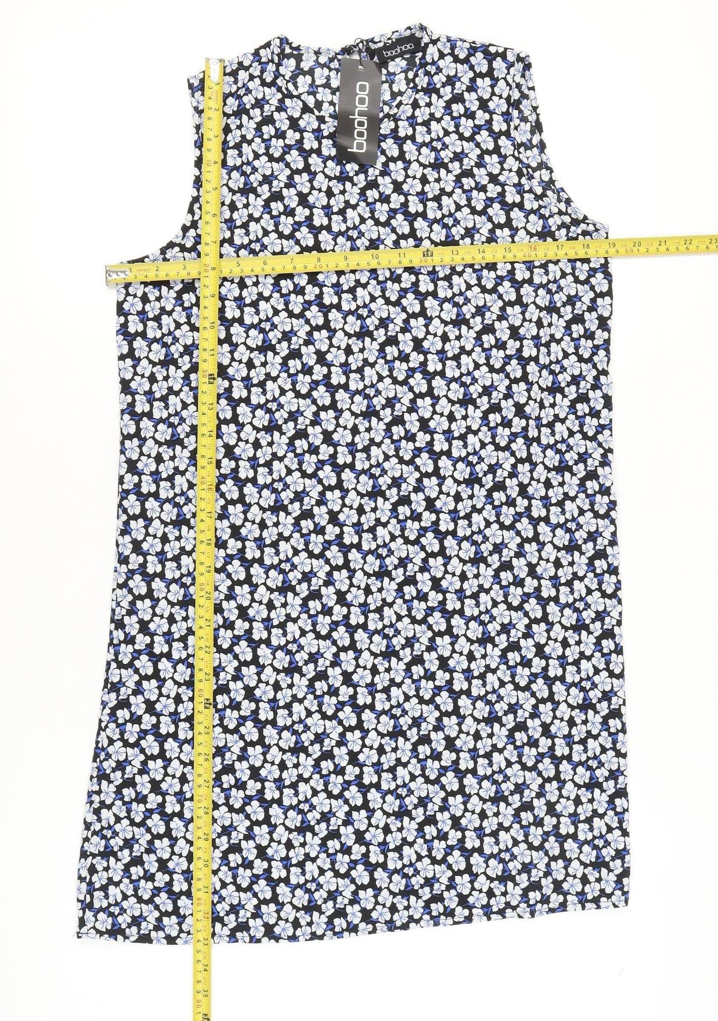 Boohoo Womens Black Floral Shift Dress Size 10 Sleeveless