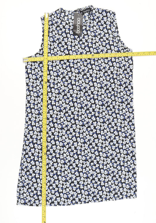 Boohoo Womens Black Floral Shift Dress Size 10 Sleeveless