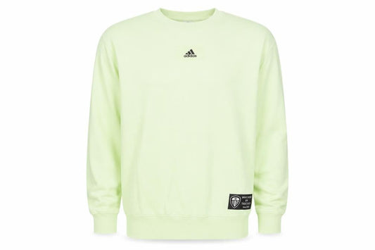 Front view of Adidas men’s green small pullover sweatshirt crew neck long sleeve