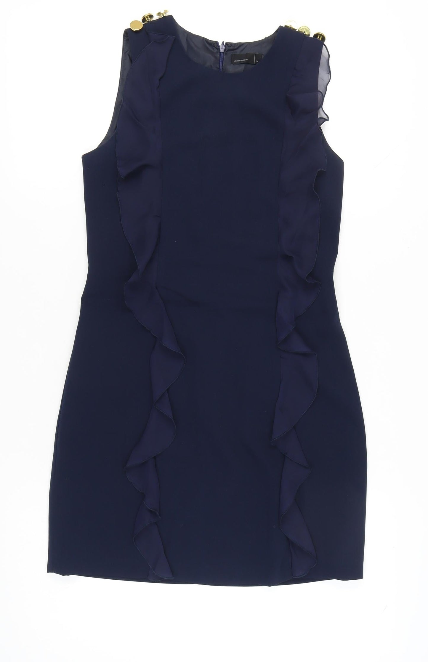 Vero Moda Women’s Blue Size 6 Sleeveless Sheath Ruffle Dress
