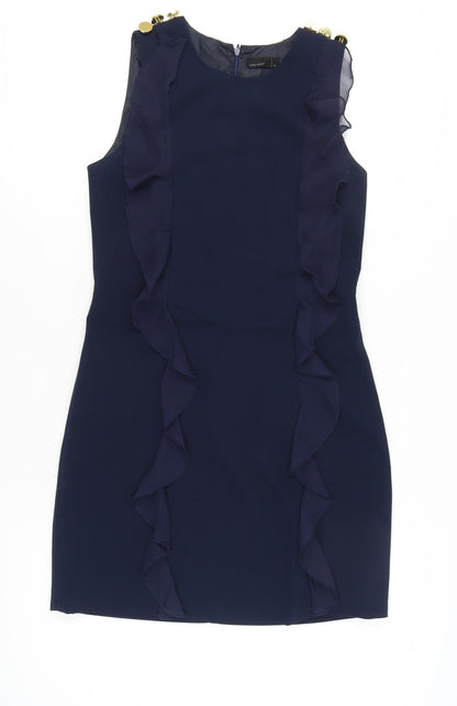 Vero Moda Women’s Blue Size 6 Sleeveless Sheath Ruffle Dress