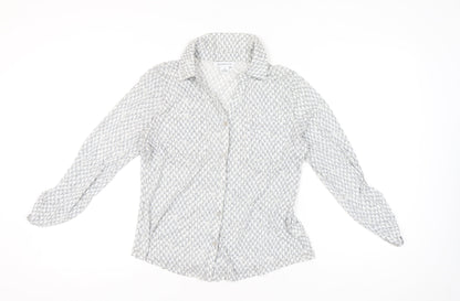 Liz Claiborne Women’s Grey Geometric Button-Up Shirt M Long Sleeve