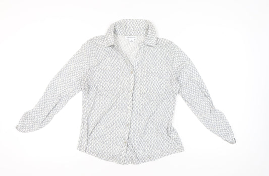 Liz Claiborne Women’s Grey Geometric Button-Up Shirt M Long Sleeve