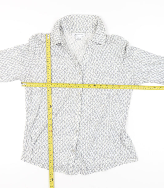Liz Claiborne Women’s Grey Geometric Button-Up Shirt M Long Sleeve
