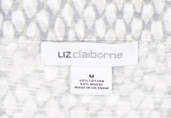Liz Claiborne Women’s Grey Geometric Button-Up Shirt M Long Sleeve