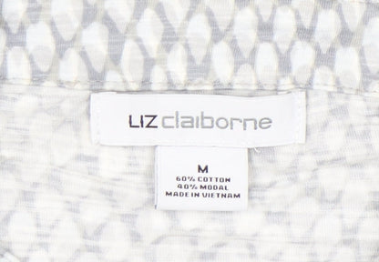 Liz Claiborne Women’s Grey Geometric Button-Up Shirt M Long Sleeve