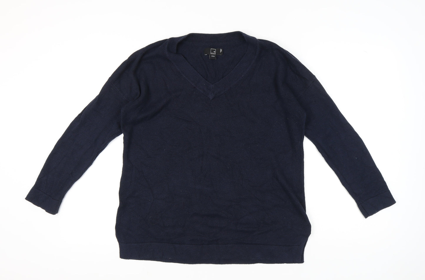 Meraki Womens Blue V-Neck Pullover Jumper L Long Sleeve Knit