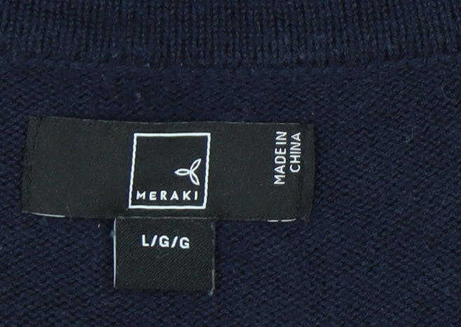 Meraki Womens Blue V-Neck Pullover Jumper L Long Sleeve Knit