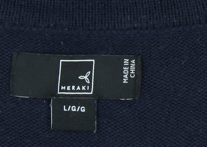 Meraki Womens Blue V-Neck Pullover Jumper L Long Sleeve Knit