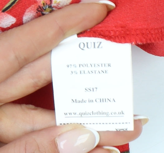 Quiz Womens Red Floral Cold Shoulder Ruffle Blouse Size 10