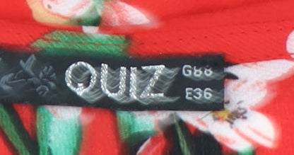 Quiz Womens Red Floral Cold Shoulder Ruffle Blouse Size 10