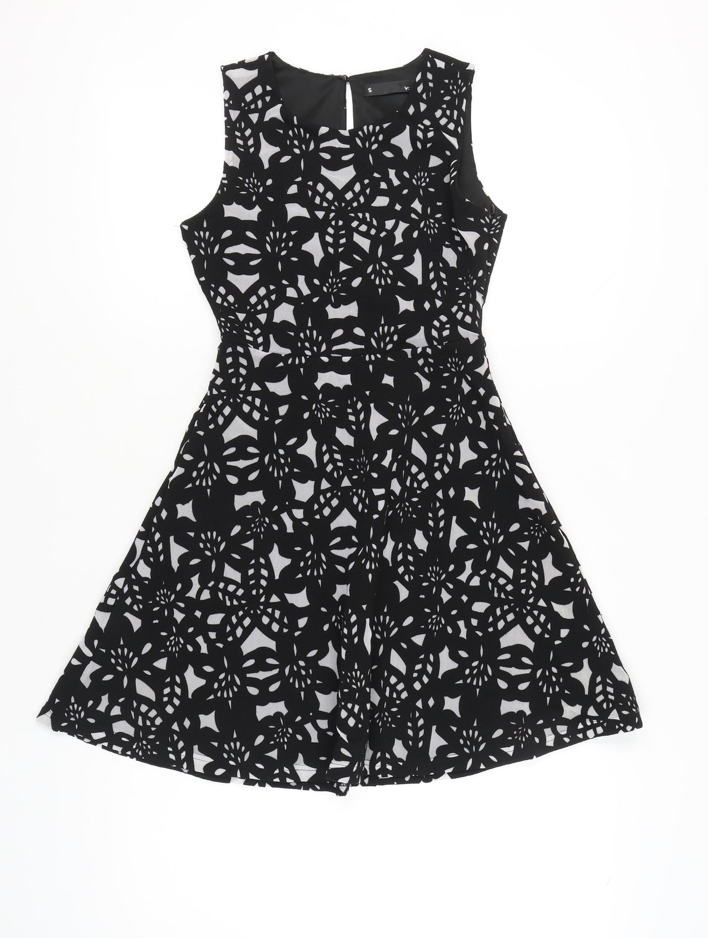 Voir Women Black White Floral A-Line Sleeveless Dress S