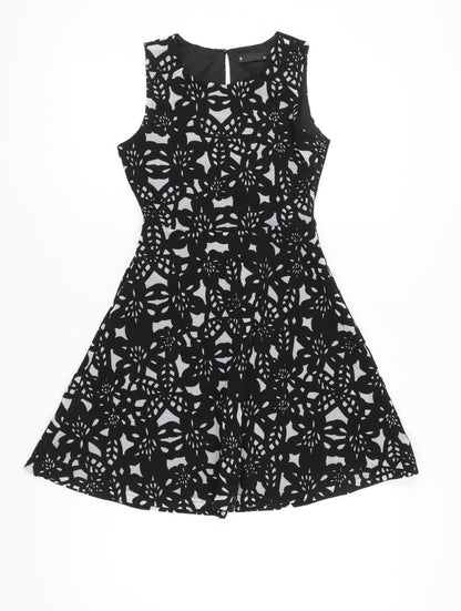 Voir Women Black White Floral A-Line Sleeveless Dress S