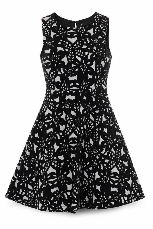 Voir Women Black White Floral A-Line Sleeveless Dress S