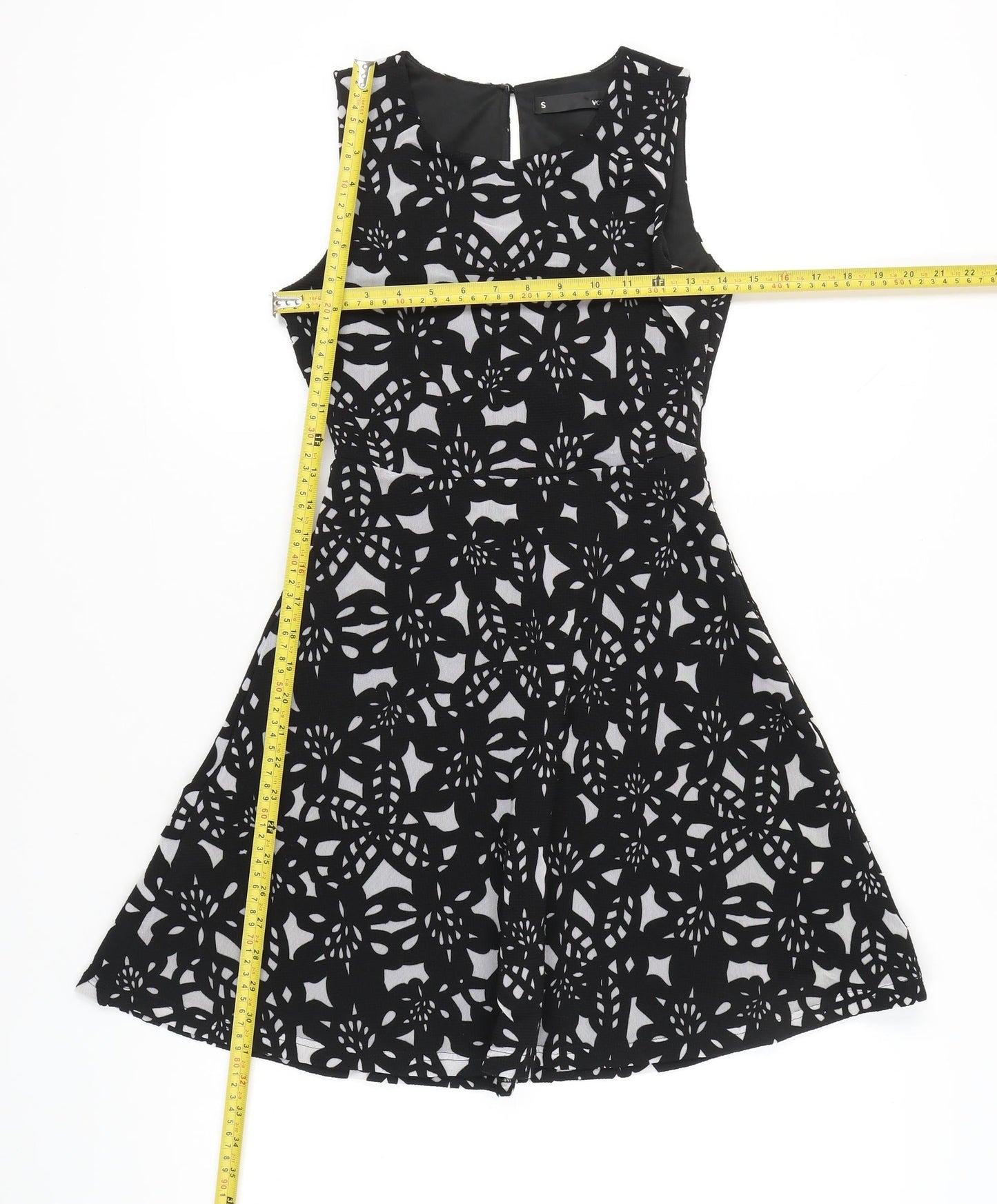 Voir Women Black White Floral A-Line Sleeveless Dress S