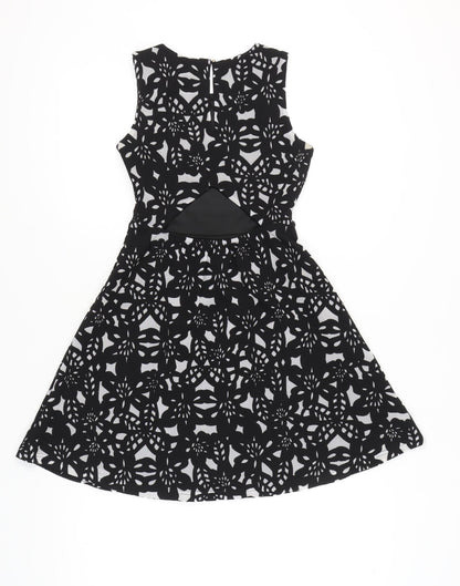 Voir Women Black White Floral A-Line Sleeveless Dress S
