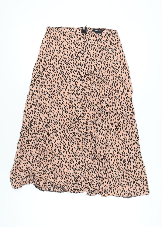 New Look Women’s Pink Leopard Print Midi A-Line Skirt Size 8