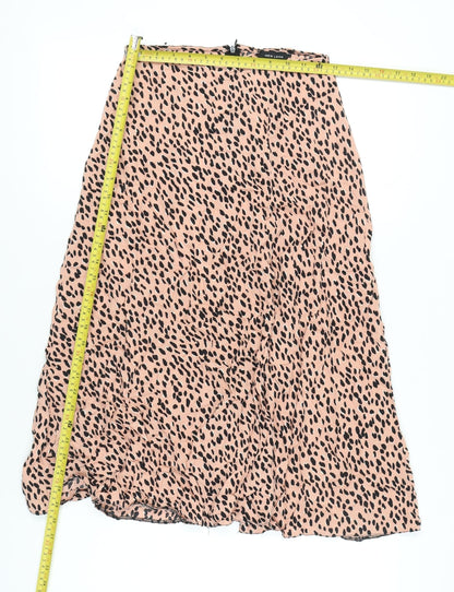 New Look Women’s Pink Leopard Print Midi A-Line Skirt Size 8